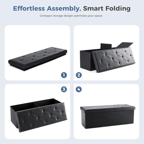 DUMOS 43 Inch Folding Storage Ottoman Bench, Large Ottoman with Storage - Image 6