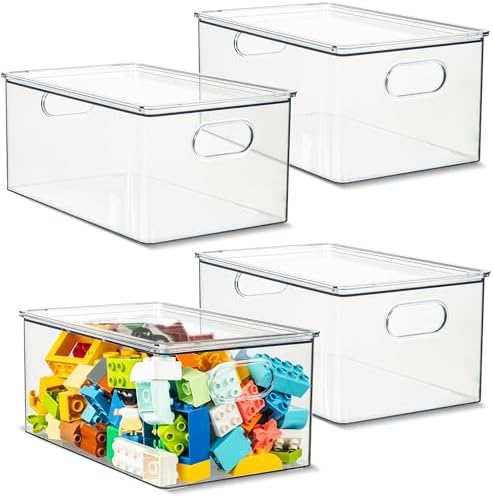 primebox Plastic Clear Stackable Storage Bins with Lids. Great for Pantry or Kitchen Organization. Fridge Organization Containers. Cabinet, Bathroom Organizer. 4 Pack by primebox
