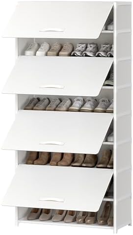 9 Tier Shoe Cabinet with Door, 36-Pair Storage, White by UNITSTAGE
