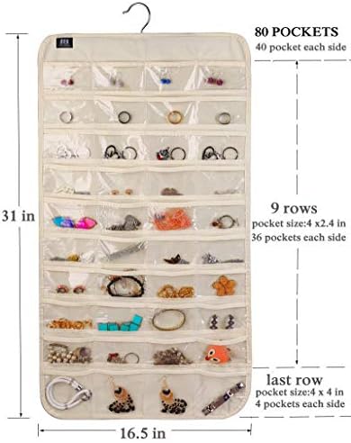 BB Brotrade Hanging Jewelry Organizer,Accessories Organizer,80 Pocket Organizer for Holding Jewelries（Beige） - Image 6