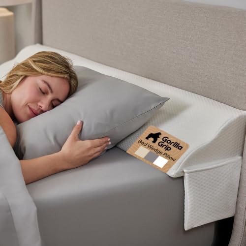 GORILLA GRIP Patented Bed Wedge Pillow for Headboard Gap, Twin/XL, White by GorillaGrip