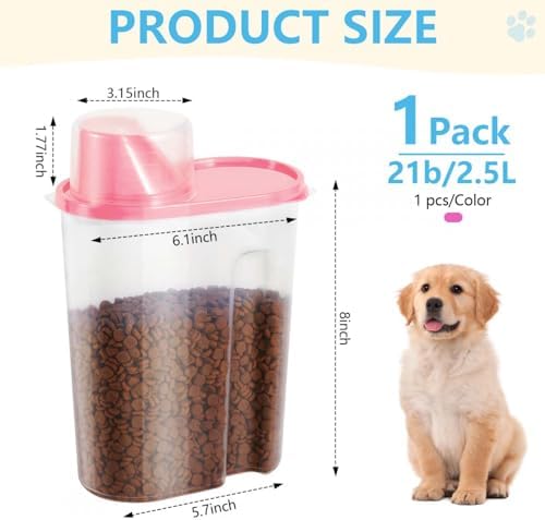 SenseYo Pet Food Storage Container 2lb 2.5L Translucent Cat Dog Food Storage Container Dispenser with Measuring Cup Pour Spout Sealed Cover for Pets (Pink 1pcs) - Image 2