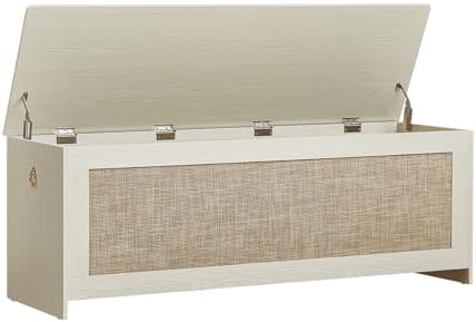 51.2" Storage Chest Large,Wooden Rattan Storage Bench.(White Cream) - Image 6