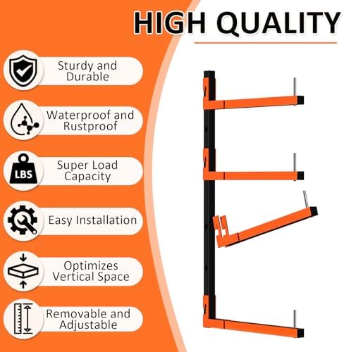 2 Pack Lumber Storage Rack, Wall Mount Removable & Adjustable Lumber Rack with 4-Level Holds Up 520 Lbs, Heavy Duty Metal Garage Wood Rack for Workshop, Basement, Indoor and Outdoor - Image 5