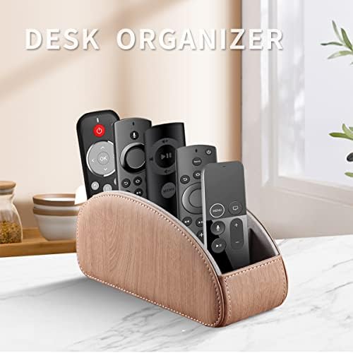 YAPISHI All-in-One Leather TV Remote Control Holder With 5 Compartments Nightstand Desktop DVD Media Player Remote Caddy Storage Box Organizer Tray For Makeup Brush Pen Stationary Table Controllers - Image 3