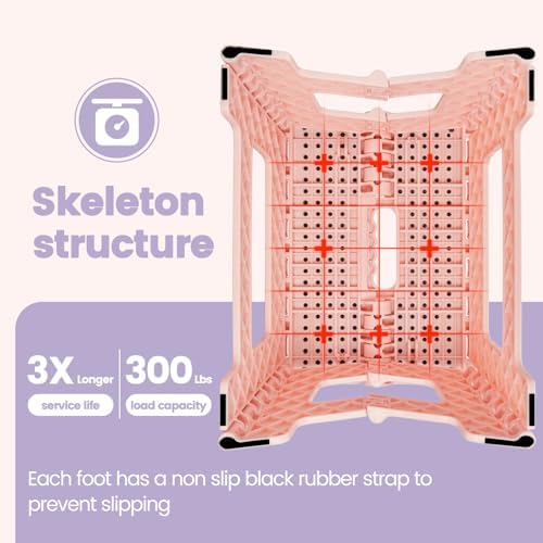 ACSTEP 9 Inch Folding Step Stool 300 LB Capacity Non Slip Foot Stool with Handle Plastic Foldable Step Stools for Kids Stepping Stool for Bathroom Black Small Step Stool (1 PC Pink) - Image 2