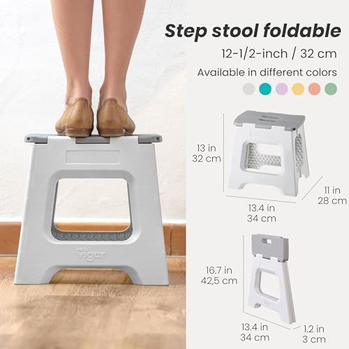 Vigar Compact Foldable Step Stool, 12-1/2-Inch, Gray - Image 2