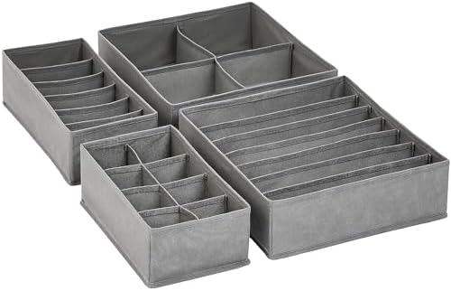 Amazon Basics Deep Drawer Organizer for Clothes, Collapsible Storage Boxes for Socks, Underwear and Baby Items, Set of 2, Gray by AmazonBasics