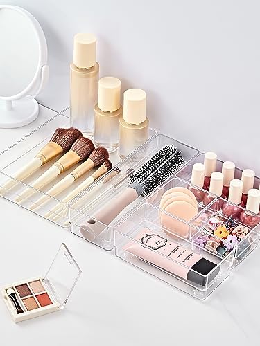SMARTAKE 37 PCS Drawer Organizer 4 Size Desk Makeup Drawer Organizer Clear - Image 3