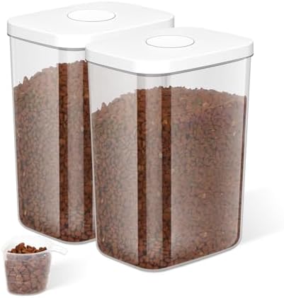6 Lbs Airtight Dog Cat Pet Food Storage Container PopTop White 2Pack by LEAWALK