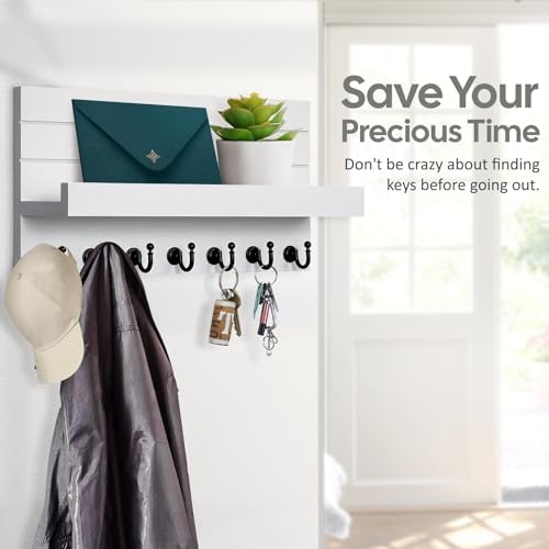 HONJIN Key Holder for Wall: Upgraded 7 Sturdy Key Hooks Easy Installation Mail Organizer Wall Mount Hanging Key Rack for Kitchen and Entryway Decor - Image 3