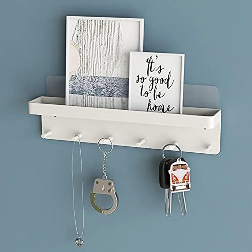MKO Key Holder Wall Mount, Adhesive Key Hanger with 6 Hooks for Wall, White - Image 3