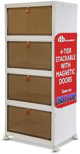 Quik Box Sport 4-Tier Stackable Storage Organizer - 24 Gallon Capacity Collapsible Bins with Magnetic Doors, Space-Saving Vertical Storage for Bedroom, Closet, Dorm Organization by dbestproductsInc