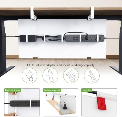 KEEGH No Drill Fabric Under Desk Cable Management Tray 28 in, White - Image 3