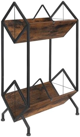 YINMIT Vinyl Record Holder, 160-200 LP Vinyl Record Storage Rack, Quick Assembly, Retro Style Organizer for Magazine, Book, Files, Albums (Retro Brown, 2 Tier) by YINMIT