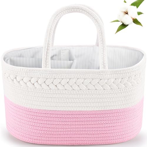 ABenkle Diaper Caddy Organizer, Boho Rustic Cotton Rope Nursery Baby Basket, Changing Table Organizer for Baby Diaper Storage and Baby Shower by ABenkle