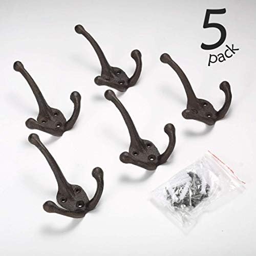 Ambipolar 5-Pack TriLeg Coat Hooks. Wall Mounted, Heavy Duty Decorative Black Wall Hooks for Mudroom, Hat Rack, Purse Hooks. Cast Iron Decorative ‎Antique Black Hooks - Image 2
