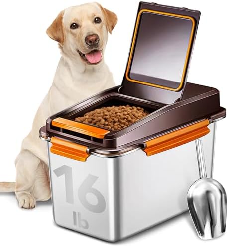 Newget 11 lb Stainless Steel Dog Food Storage Container with Scoop, Brown by Newget