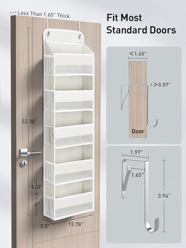 Yecaye 5 Tier Over the Door Organizer, 44lbs Load Toy Stuffed Animal Storage 10 Side Pockets, Bathroom Organizers and Storage for Nursery Newborn Baby Essential Stuff Dorm Room Essentials, Cream White - Image 6