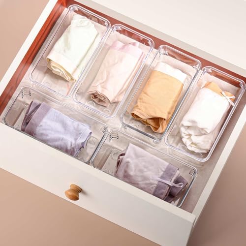 6Pcs Clear Plastic Drawer Organizers Tray 6" x 3" Storage Bins with 25Pcs Non-slip Pads for Makeup, Jewelries, Kitchen Utensils, Bathroom and Office - Image 5