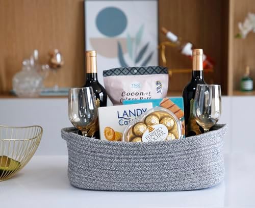 Woven Cotton Rope Storage Basket, Cube Changing Table Organizer for Closet Towels, Baby Nursery Bin, Small Dog Cat Toy Box, Gift Baskets empty (14.5"x 11"x 5") by CIKI HOME - Image 4