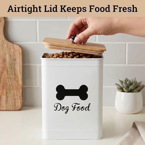 Metal Dog Food Container 5-7lb, 25 Cup w/ Airtight Bamboo Lid, Metal Handle - Image 4