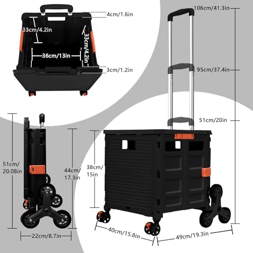 Foldable Utility Cart with Stair Climbing Wheels,Collapsible Rolling Crate with Magnetic Lid Telescopic Cover,Adjustable Telescoping Handle,360° Rotate Wheel Hand Cart for Teacher Shopping Moving - Image 7