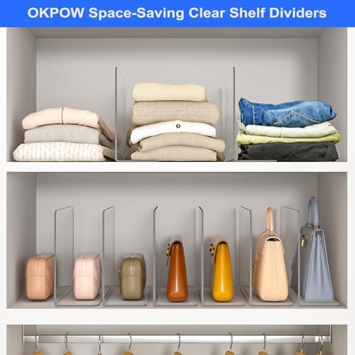 OKPOW Shelf Dividers Closet Organizer - 7.5" Tall X 11.8" Deep Acrylic Clear Sturdy Separate for Clothes Purse - Adjustable Space Saver Easy Install for Home Organization Enthusiasts 12 Pack - Image 5