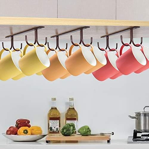 MOCOUM Under Cabinet Mug Rack, Rustic Mug Organizer Rack Cup Holder Under Shelf 12 Hanging Hooks Rack for Mugs, Coffee Cups and Kitchen Utensils Display (Brown-3 Pack-12 Hooks) - Image 7