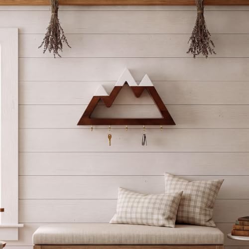 Gerrii Wooden Key Hooks for Wall, Mountain Key Rack with 5 Hook 10 x 5.9 in - Image 5