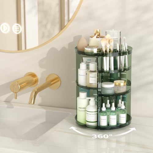 Rotating Makeup Organizer with DIY 8 Adjustable Layers, Clear Green - Image 2