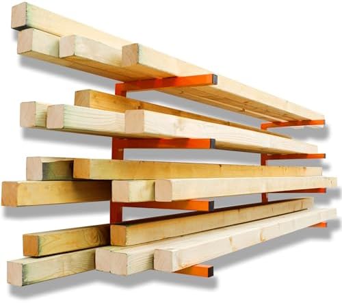 YYR Wood Organizer and Lumber Storage Rack Wall Mount, Heavy Duty Metal Shelf with 4-Level Holds Up 800 LBS, Indoor & Outdoor Use - Orange by YYR