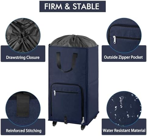 Bukere Large Rolling Laundry Basket, Laundry Hamper with Wheels, 4 Casters and 2 Handles, Collapsible Freestanding Wheeled Laundry Bag for Clothes, Apartment, College - Image 5