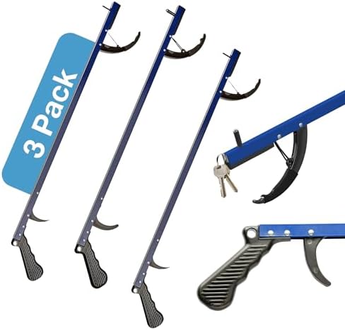 Sammons Preston Reacher, 26" Lightweight Grabber Reacher Tool with Magnetic Tip, Ergonomic Grip & Claw Jaw, Portable Reaching Aid for Seniors, Daily Living & Home Use, Standard Blue, 3 pack by SammonsPreston