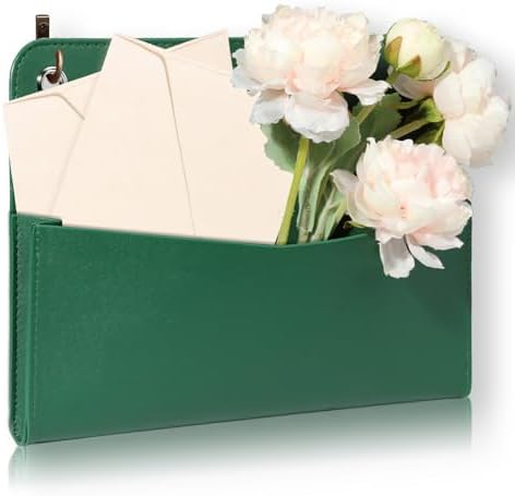 Wall Mount Green Faux Leather PU Leather Mail Holder Letter Holder Stylish Wall Hanging Mail Storage 2 Ring 9.8" x 7.7" x 1.4" File Organizer for Flowers Envelope Key Notebooks Home Office Decor by Unknown