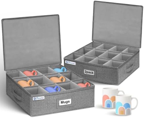 punemi Mug Storage Organizer, 2-Pack Hard Shell Boxes for Packing & Moving by Punemi
