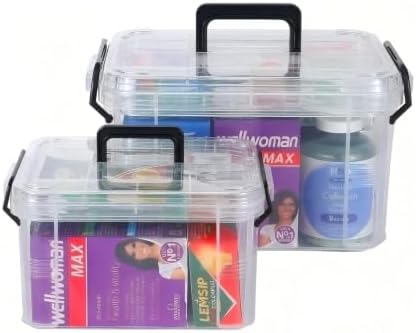 Set of 2 Medicine Organizer - Plastic Storage Box with Handle Clear by HeyFoly