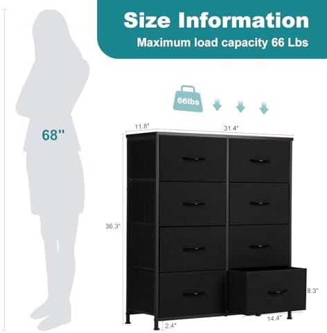 OLIXIS 8 Drawer Storage Dresser for Bedroom, Black Closet Organizers Units - Image 3