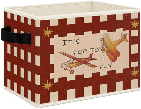 Airplane Nursery Foldable Storage Bins Box with Handles, Airplane Aviation Retro Red Gingham Collapsible Toys Books Clothes Organizer Basket for Kids Boy Nursery Room Bedroom Bathroom by Mcehtle