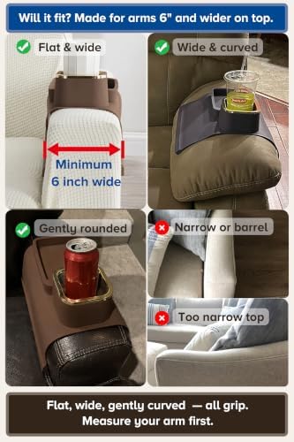 Couch Cup Holder Tray, Elimiko Silicone Anti-Spill and Anti-Slip Couch Drink Holder, Strong and Weighted Phone/Remote/Snacks Sofa Cup Holder (Brown) - Image 3