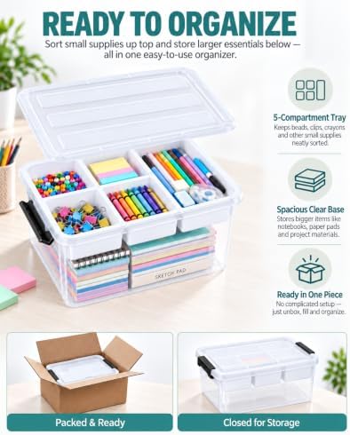 17 QT Clear craft storage box with Tray, storage bins for Art Supplies - Image 3