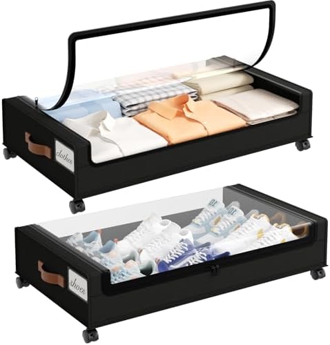 Yecaye 60L Under Bed Storage with Wheels, 2 Pack, Black by Yecaye