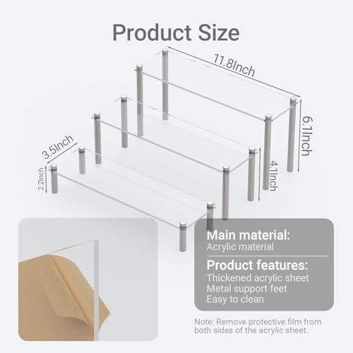 3 Pcs Acrylic Riser, Display Stand Clear Shelf for Cupcake Food Desserts Holder Cosmetic Products Tabletop Use and More (Large) - Image 3
