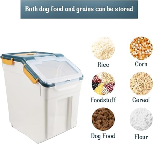 50LB Large Flour Storage Container Bin,4 Pack Airtight Plastic with Wheels Seal Locking Lid Dispenser Organizer Bin with Measuring Cup & Scoop for Flour, Rice, Grain 100LBS Total Capacity(Blue) - Image 5