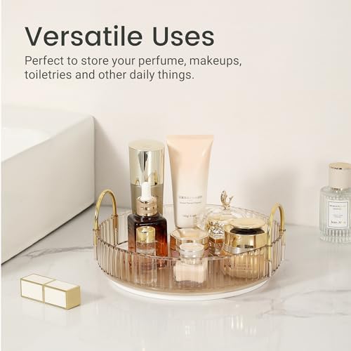 360 Rotating Makeup Organizer for Vanity, Skincare Perfume Organizers and Storage for Bathroom Countertop, Clear Counter Make Up Cosmetics Lipstick Spinning Holder for Dresser,1 Tier,Gold - Image 5