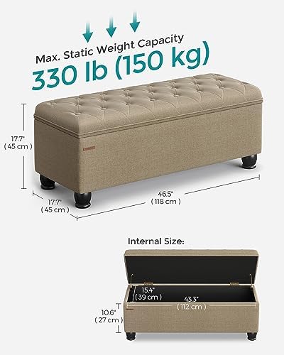 SONGMICS Storage Ottoman, 46.5 Inches Bedroom Bench, Solid Wood Legs - Image 2