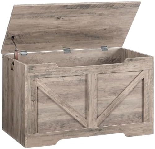 HOOBRO Storage Bench, 29.5” Retro Wooden Storage Chest with U-Shaped Cut-Out Pull, Safety Hinge, Supports 330 lb and Easy Assembly for Toy Box Organizer (Greige) BG77CW01G1 by HOOBRO
