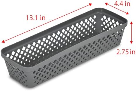 Glad Plastic Storage Basket Set - Multipurpose Drawer Trays, Kitchen Pantry Containers, and Bathroom Bins - Narrow Organizers, Grey, 6 Count (Pack of 4) - Image 6