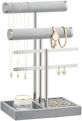 Jewelry Organizer Stand for Necklaces, Bracelets, Earrings, Rings, Grey by BUSSDIS