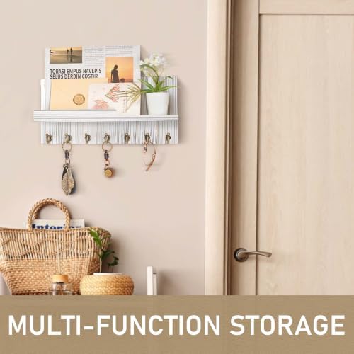 Rebee Vision Key Holder Wall Mount with 7 Hooks for Entryway, Whitewash - Image 3
